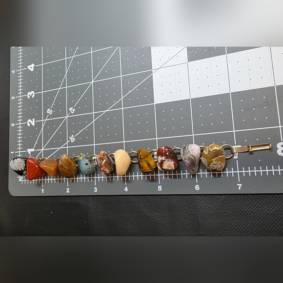 Chunky Natural Stone Nugget Bracelet 6.5” | Jasper Agate Tiger’s Eye - Picture 8 of 8